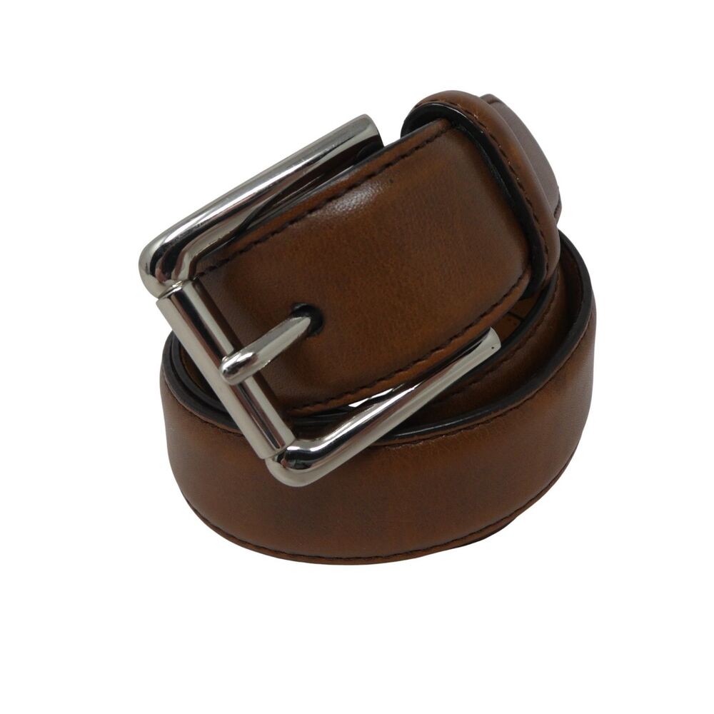 Cole Haan Brown Leather Sold Brass Buckle Mens Belt